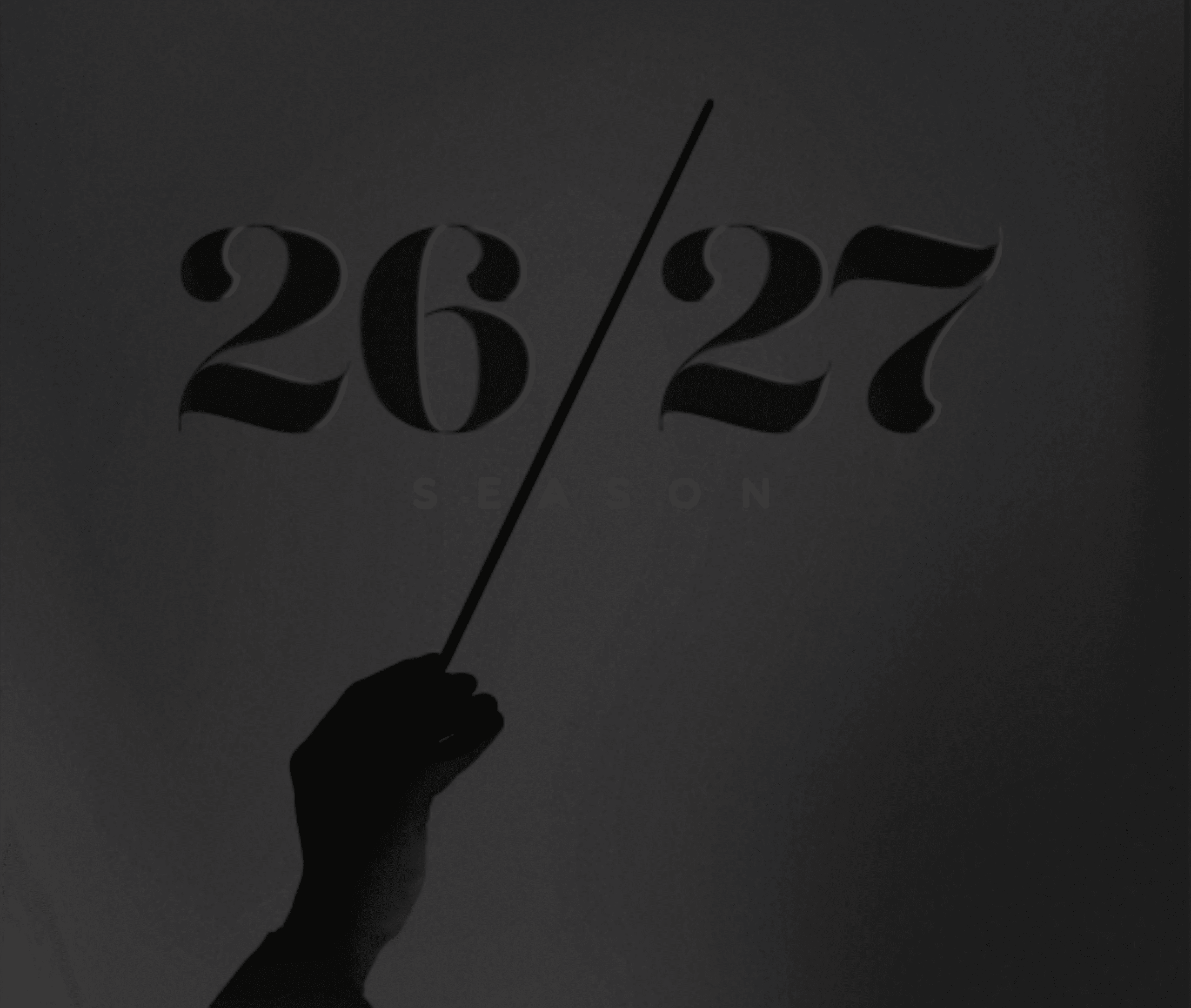 Dark poster with a silhouetted hand gripping a long pointer; oversized decorative digits split by a diagonal line and the word SEASON beneath.